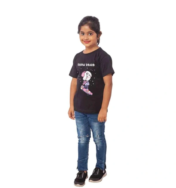 Girls Cotton Snow Board Half Sleeve TShirt (Black) - M, 0.25, Black