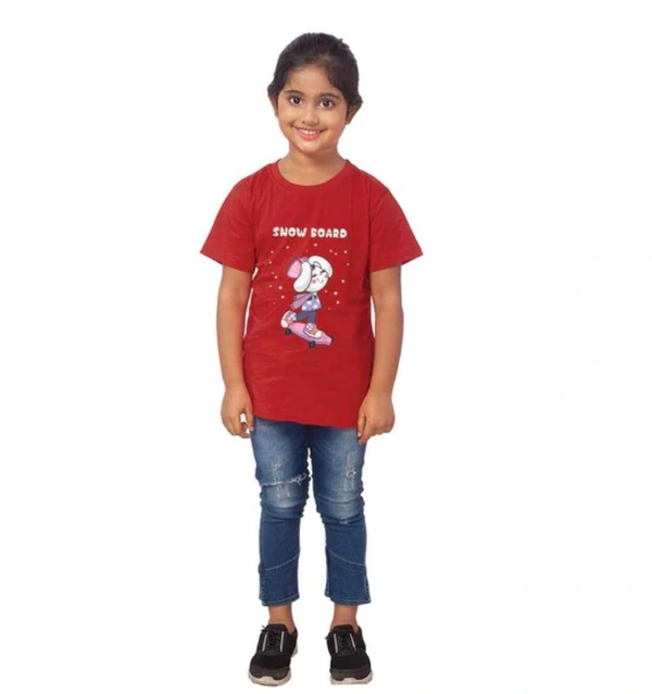 Girls Cotton Snow Board Half Sleeve TShirt (Maroon) - S, 0.25, Maroon