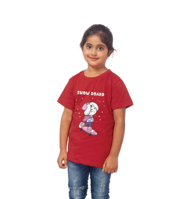 Girls Cotton Snow Board Half Sleeve TShirt (Maroon) - S, 0.25, Maroon