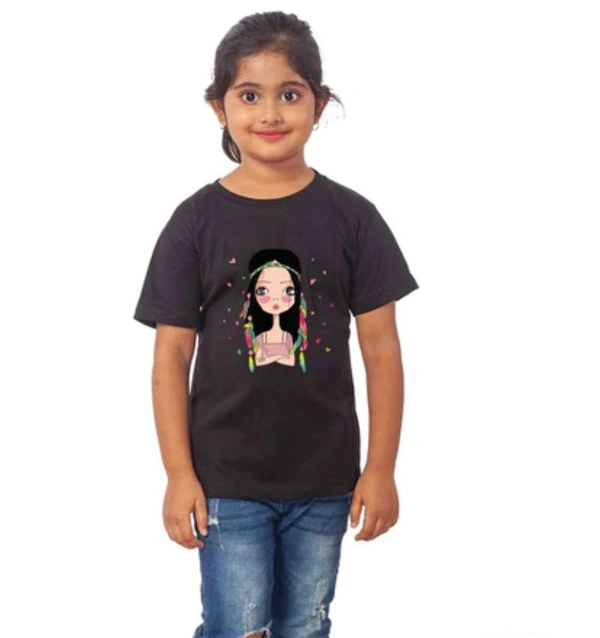 Girls Cotton Tribal Half Sleeve TShirt (Black) - L, 0.25, Black