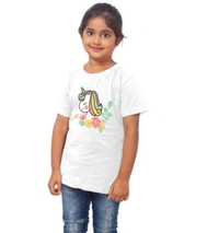 Girls Cotton Unicorn Face Half Sleeve TShirt (White) - 2XL, 0.25, White