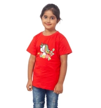 Girls Cotton Unicorn Face Half Sleeve TShirt (Red) - XL, 0.25, Red