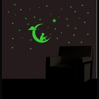 Shopnav Green Galaxy Of Stars With Moon Radium Wall Sticker - Finished OutPut Size: 105X59cm, 0.12, Green