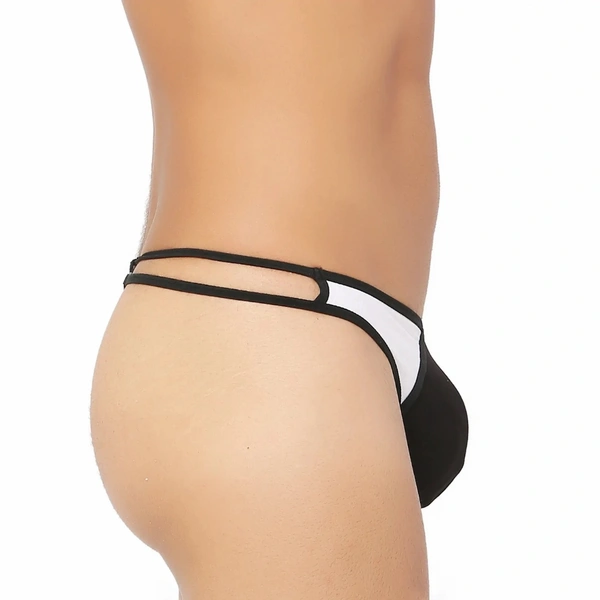 Men's Cotton Spandex Lace Thong Consists Of Two Strings Underwear Black And White - Black And White, 0.15, Thong Brief, L