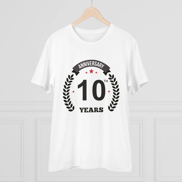 Men's PC Cotton 10th Anniversary Printed T Shirt (Color: White, Thread Count: 180GSM) - White, 0.25, Striped, S
