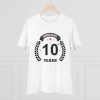 Men's PC Cotton 10th Anniversary Printed T Shirt (Color: White, Thread Count: 180GSM) - White, 0.25, Striped, S