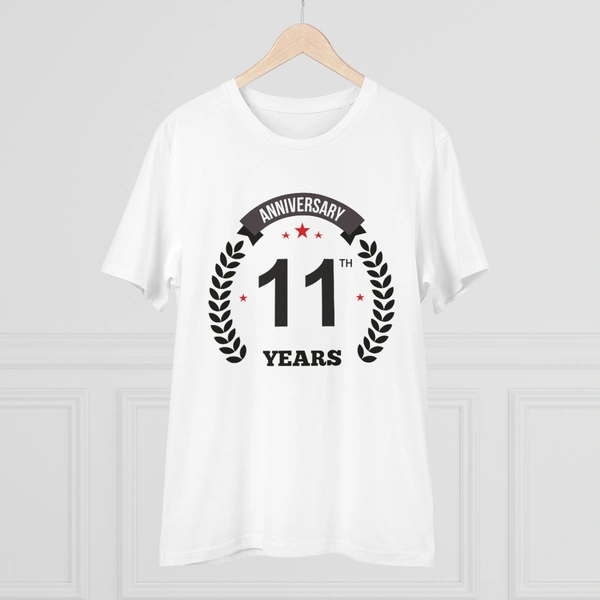 Men's PC Cotton 11th Anniversary Printed T Shirt (Color: White, Thread Count: 180GSM) - White, 0.25, Solid, XL