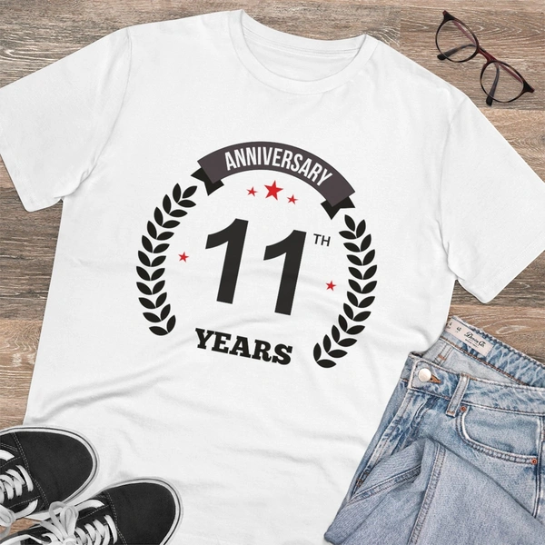 Men's PC Cotton 11th Anniversary Printed T Shirt (Color: White, Thread Count: 180GSM) - White, 0.25, Solid, XL