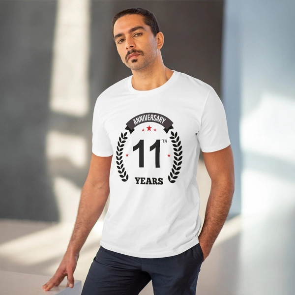 Men's PC Cotton 11th Anniversary Printed T Shirt (Color: White, Thread Count: 180GSM) - White, 0.25, Solid, XL