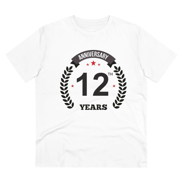 Men's PC Cotton 12th Anniversary Printed T Shirt (Color: White, Thread Count: 180GSM) - White, 0.25, Color Block, 2XL