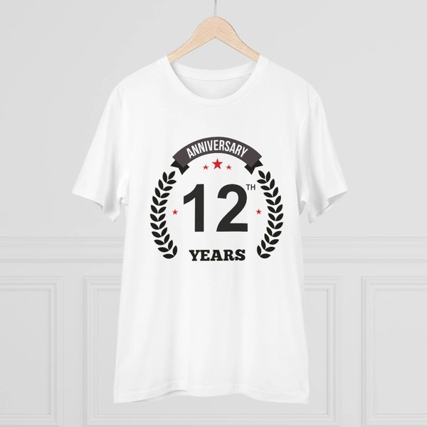 Men's PC Cotton 12th Anniversary Printed T Shirt (Color: White, Thread Count: 180GSM) - White, 0.25, Color Block, 2XL