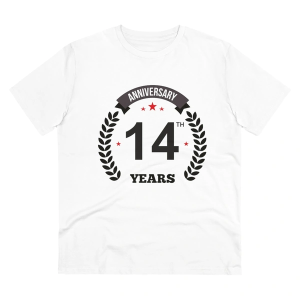 Men's PC Cotton 14th Anniversary Printed T Shirt (Color: White, Thread Count: 180GSM) - White, 0.25, Solid, S