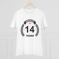 Men's PC Cotton 14th Anniversary Printed T Shirt (Color: White, Thread Count: 180GSM) - White, 0.25, Solid, S