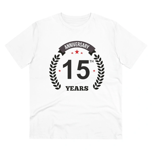 Men's PC Cotton 15th Anniversary Printed T Shirt (Color: White, Thread Count: 180GSM) - White, 0.25, Striped, L