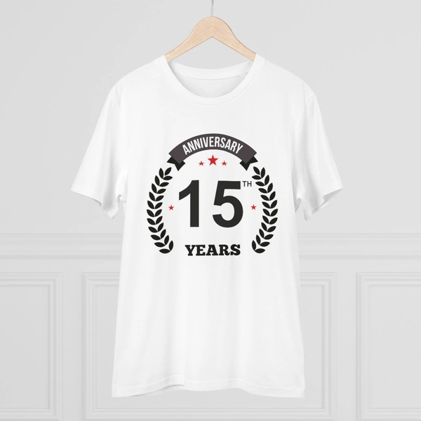 Men's PC Cotton 15th Anniversary Printed T Shirt (Color: White, Thread Count: 180GSM) - White, 0.25, Striped, L