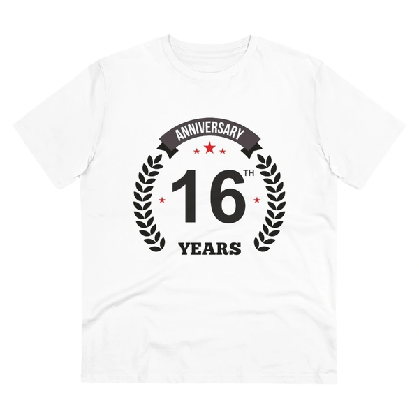 Men's PC Cotton 16th Anniversary Printed T Shirt (Color: White, Thread Count: 180GSM) - White, 0.25, Striped, XL