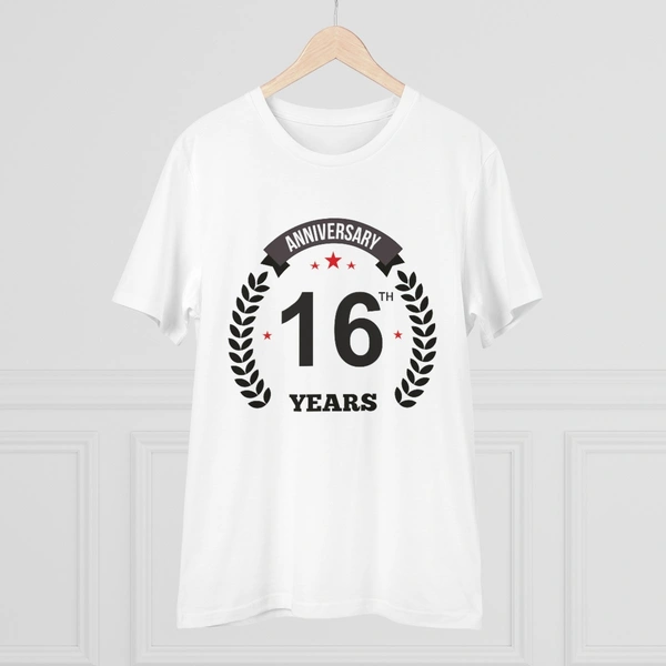 Men's PC Cotton 16th Anniversary Printed T Shirt (Color: White, Thread Count: 180GSM) - White, 0.25, Striped, XL