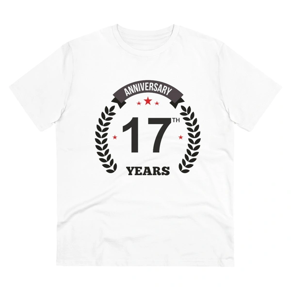 Men's PC Cotton 17th Anniversary Printed T Shirt (Color: White, Thread Count: 180GSM) - White, 0.25, Color Block, XL
