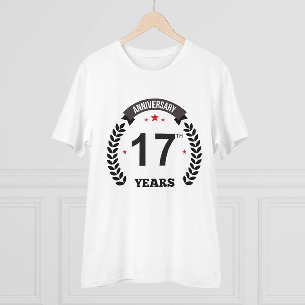 Men's PC Cotton 17th Anniversary Printed T Shirt (Color: White, Thread Count: 180GSM) - White, 0.25, Color Block, XL