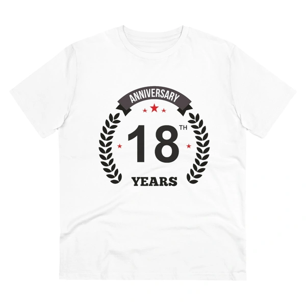 Men's PC Cotton 18th Anniversary Printed T Shirt (Color: White, Thread Count: 180GSM) - White, 0.25, Color Block, L