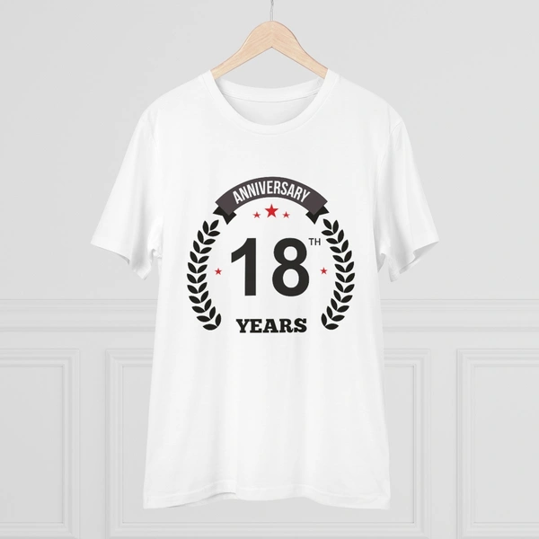 Men's PC Cotton 18th Anniversary Printed T Shirt (Color: White, Thread Count: 180GSM) - White, 0.25, Color Block, L