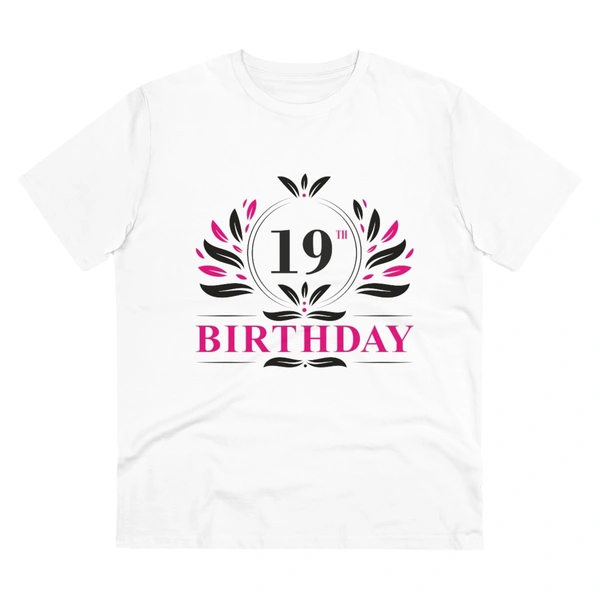 Men's PC Cotton 19th Birthday Printed T Shirt (Color: White, Thread Count: 180GSM) - White, 0.25, Striped, S