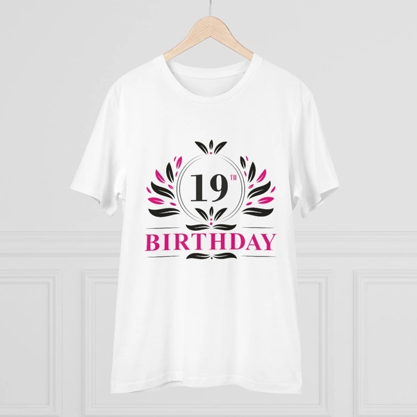 Men's PC Cotton 19th Birthday Printed T Shirt (Color: White, Thread Count: 180GSM) - White, 0.25, Striped, S