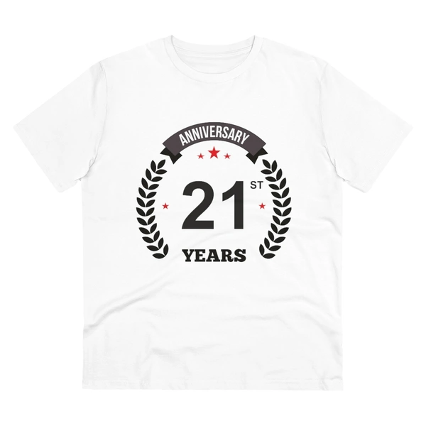 Men's PC Cotton 21st Anniversary Printed T Shirt (Color: White, Thread Count: 180GSM) - White, 0.25, Strip Line, 2XL