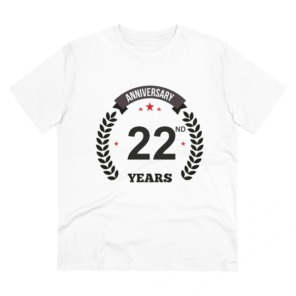Men's PC Cotton 22nd Anniversary Printed T Shirt (Color: White, Thread Count: 180GSM) - White, 0.25, Strip Line, XL
