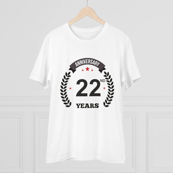 Men's PC Cotton 22nd Anniversary Printed T Shirt (Color: White, Thread Count: 180GSM) - White, 0.25, Strip Line, XL