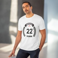 Men's PC Cotton 22nd Anniversary Printed T Shirt (Color: White, Thread Count: 180GSM) - White, 0.25, Strip Line, XL