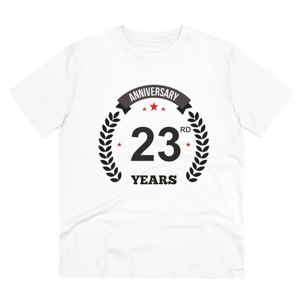 Men's PC Cotton 23rd Anniversary Printed T Shirt (Color: White, Thread Count: 180GSM) - White, 0.25, Strip Line, L