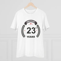 Men's PC Cotton 23rd Anniversary Printed T Shirt (Color: White, Thread Count: 180GSM) - White, 0.25, Strip Line, L