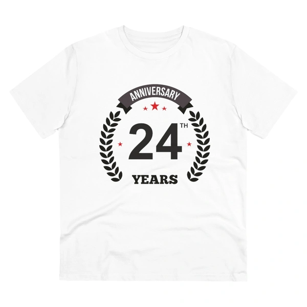 Men's PC Cotton 24th Anniversary Printed T Shirt (Color: White, Thread Count: 180GSM) - White, 0.25, Strip Line, L