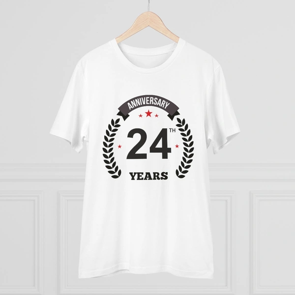 Men's PC Cotton 24th Anniversary Printed T Shirt (Color: White, Thread Count: 180GSM) - White, 0.25, Strip Line, L