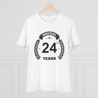 Men's PC Cotton 24th Anniversary Printed T Shirt (Color: White, Thread Count: 180GSM) - White, 0.25, Strip Line, L