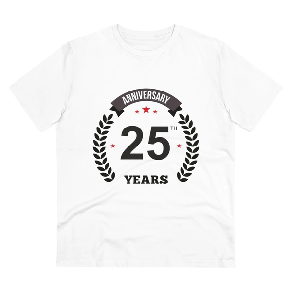 Men's PC Cotton 25th Anniversary Printed T Shirt (Color: White, Thread Count: 180GSM) - White, 0.25, Striped, 2XL