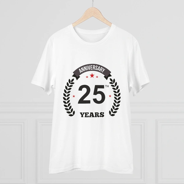Men's PC Cotton 25th Anniversary Printed T Shirt (Color: White, Thread Count: 180GSM) - White, 0.25, Striped, 2XL
