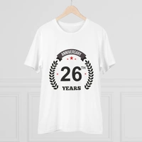 Men's PC Cotton 26th Anniversary Printed T Shirt (Color: White, Thread Count: 180GSM) - White, 0.25, Striped, L