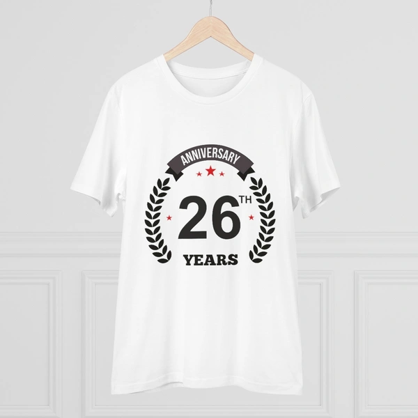 Men's PC Cotton 26th Anniversary Printed T Shirt (Color: White, Thread Count: 180GSM) - White, 0.25, Striped, L