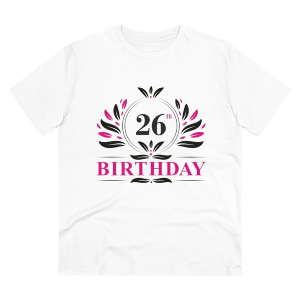 Men's PC Cotton 26th Birthday Printed T Shirt (Color: White, Thread Count: 180GSM) - White, 0.25, Striped, L