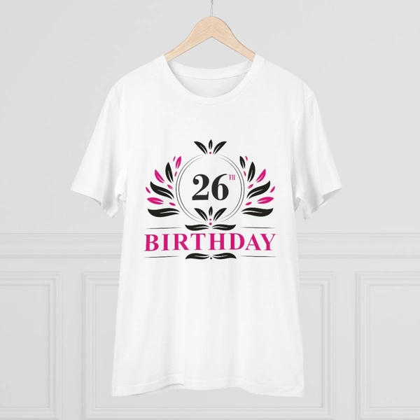 Men's PC Cotton 26th Birthday Printed T Shirt (Color: White, Thread Count: 180GSM) - White, 0.25, Striped, L