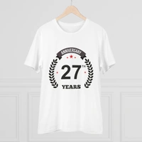 Men's PC Cotton 27th Anniversary Printed T Shirt (Color: White, Thread Count: 180GSM) - White, 0.25, Striped, S