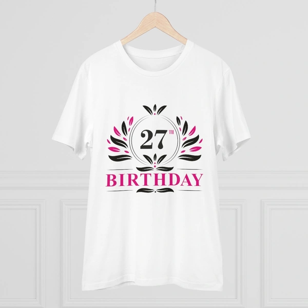 Men's PC Cotton 27th Birthday Printed T Shirt (Color: White, Thread Count: 180GSM) - White, 0.25, Printed, S