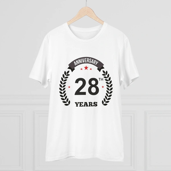 Men's PC Cotton 28th Anniversary Printed T Shirt (Color: White, Thread Count: 180GSM) - White, 0.25, Striped, M