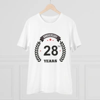 Men's PC Cotton 28th Anniversary Printed T Shirt (Color: White, Thread Count: 180GSM) - White, 0.25, Striped, M