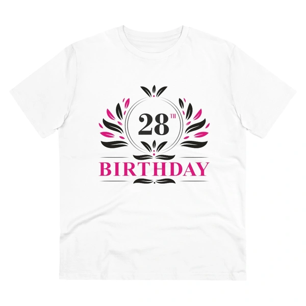 Men's PC Cotton 28th Birthday Printed T Shirt (Color: White, Thread Count: 180GSM) - White, 0.25, Striped, S