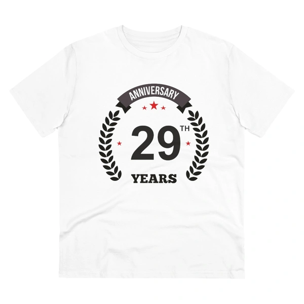 Men's PC Cotton 29th Anniversary Printed T Shirt (Color: White, Thread Count: 180GSM) - White, 0.25, Striped, L