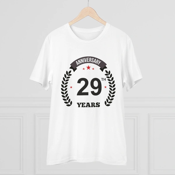 Men's PC Cotton 29th Anniversary Printed T Shirt (Color: White, Thread Count: 180GSM) - White, 0.25, Striped, L
