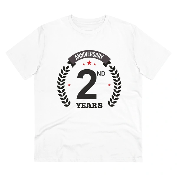 Men's PC Cotton 2nd Anniversary Printed T Shirt (Color: White, Thread Count: 180GSM) - White, 0.25, Striped, M